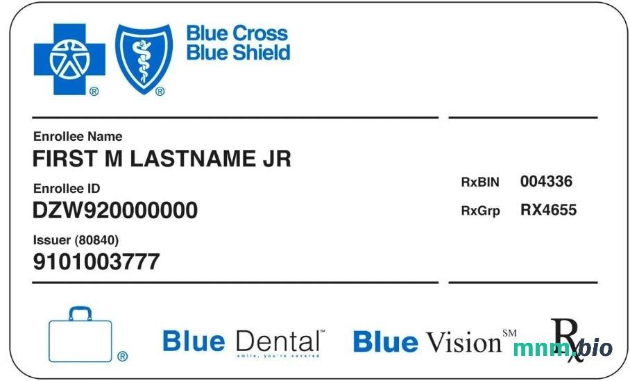 USA Blue Cross Blue Shield karta ubezpieczenia zdrowotnego edytowalny szablon